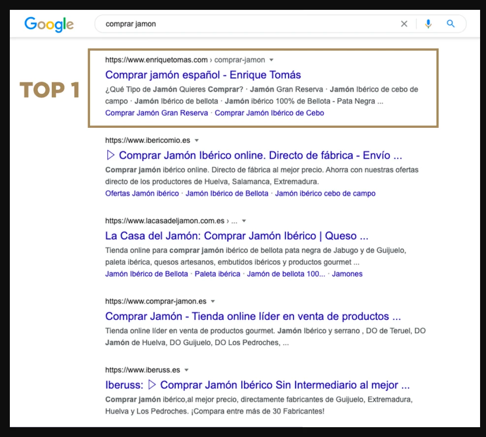 Google results with Enrique Tomás in first position